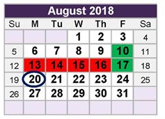 District School Academic Calendar for Academy At West Birdville for August 2018