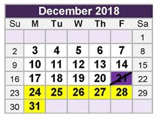 District School Academic Calendar for Watauga Elementary for December 2018