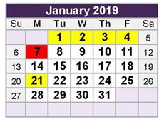 District School Academic Calendar for Homebound for January 2019