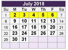 District School Academic Calendar for Homebound for July 2018