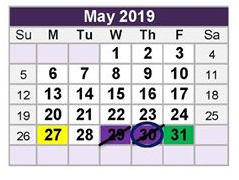 District School Academic Calendar for North Oaks Middle for May 2019