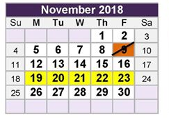 District School Academic Calendar for North Ridge Middle for November 2018