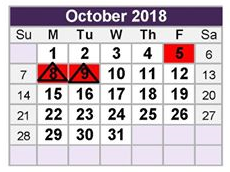 District School Academic Calendar for Academy At West Birdville for October 2018