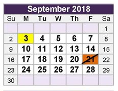District School Academic Calendar for Homebound for September 2018