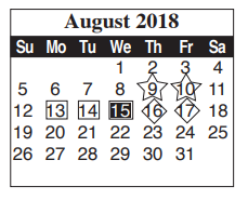 District School Academic Calendar for Adult Ed for August 2018