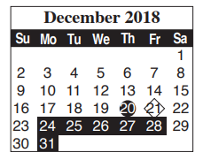 District School Academic Calendar for Brownsville Learning Acad for December 2018