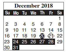 District School Academic Calendar for Benavides Elementary for December 2018