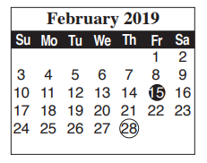 District School Academic Calendar for Cameron Co Juvenile Detention Ctr for February 2019