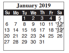 District School Academic Calendar for Cameron Co Juvenile Detention Ctr for January 2019