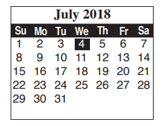 District School Academic Calendar for Egly Elementary for July 2018