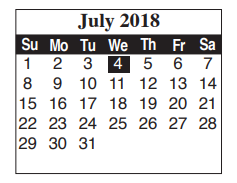 District School Academic Calendar for Putegnat Elementary for July 2018