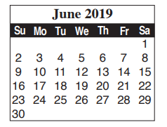District School Academic Calendar for Cameron Co Juvenile Detention Ctr for June 2019