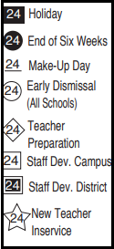 District School Academic Calendar Legend for Del Castillo Elementary