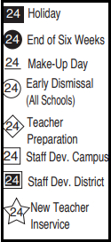 District School Academic Calendar Legend for Burns Elementary