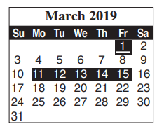 District School Academic Calendar for Cameron Co J J A E P for March 2019