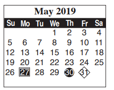 District School Academic Calendar for Brownsville Learning Acad for May 2019