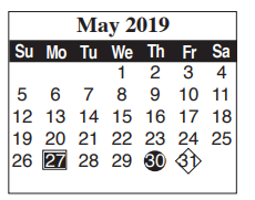 District School Academic Calendar for Cameron Co J J A E P for May 2019