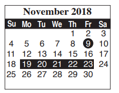 District School Academic Calendar for Benavides Elementary for November 2018