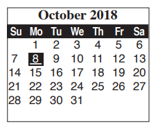 District School Academic Calendar for Cameron Co J J A E P for October 2018