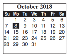 District School Academic Calendar for Brownsville Learning Acad for October 2018