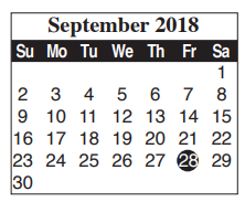 District School Academic Calendar for Putegnat Elementary for September 2018