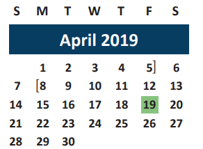 District School Academic Calendar for Ben Milam Elementary for April 2019