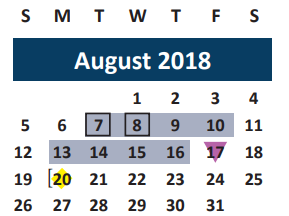 District School Academic Calendar for Special Opportunity School for August 2018