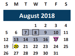 District School Academic Calendar for Stephen F Austin for August 2018