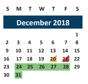 District School Academic Calendar for Bryan Early College High School for December 2018