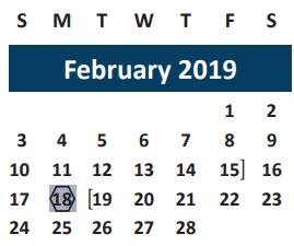 District School Academic Calendar for Sam Houston Elementary for February 2019