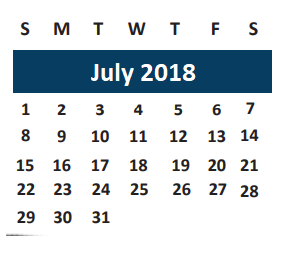 District School Academic Calendar for Johnson Elementary for July 2018