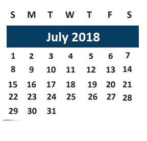 District School Academic Calendar for Sam Houston Elementary for July 2018