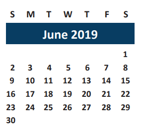 District School Academic Calendar for Ben Milam Elementary for June 2019