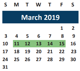 District School Academic Calendar for Brazos Co Juvenile Detention Cente for March 2019
