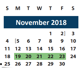 District School Academic Calendar for Stephen F Austin for November 2018