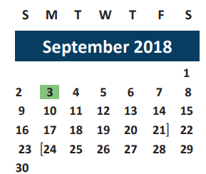 District School Academic Calendar for Sul Ross Elementary for September 2018