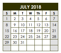 District School Academic Calendar for Bush Middle School for July 2018