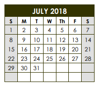 District School Academic Calendar for Pre-k Ctr II for July 2018