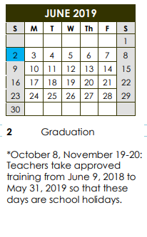 District School Academic Calendar for Farmers Branch Elementary for June 2019