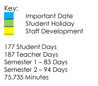 District School Academic Calendar Legend for Central Elementary