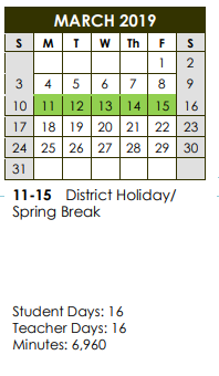 District School Academic Calendar for Davis Elementary for March 2019