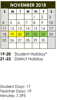 District School Academic Calendar for Salazar Alternative Education Prog for November 2018