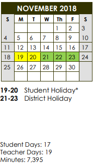 District School Academic Calendar for Country Place Elementary for November 2018