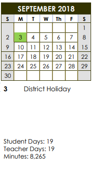 District School Academic Calendar for Pre-k Ctr II for September 2018
