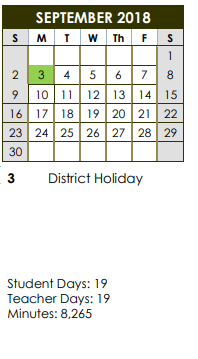 District School Academic Calendar for Good Elementary for September 2018