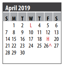 District School Academic Calendar for James H Ross Elementary for April 2019