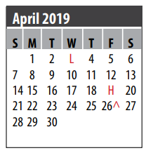 District School Academic Calendar for Lloyd R Ferguson Elementary for April 2019