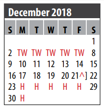 District School Academic Calendar for I W And Eleanor Hyde Elementary for December 2018