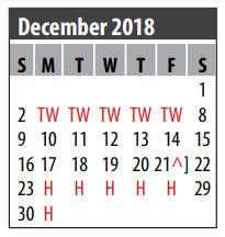 District School Academic Calendar for Walter Hall Elementary for December 2018