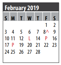 District School Academic Calendar for Clear Brook High School for February 2019